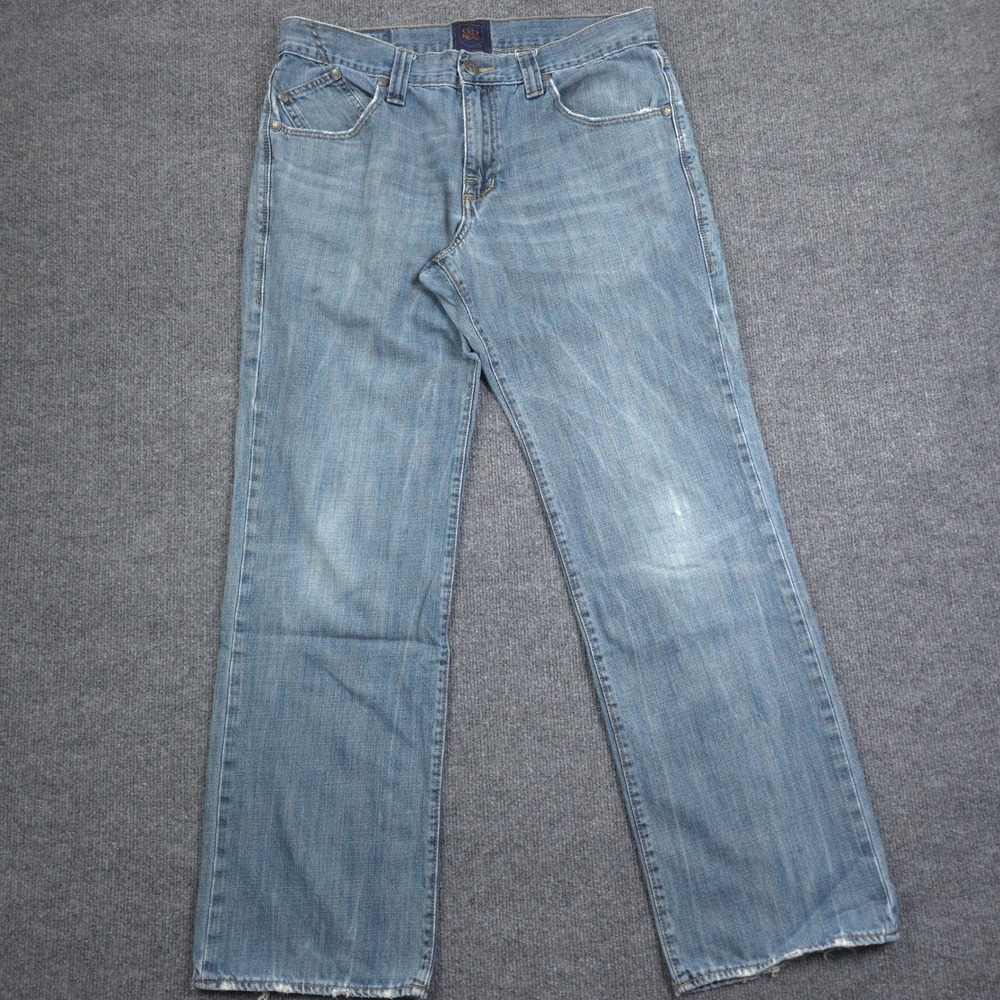 Rock & Republic Ralph Jeans Mens 34x32 Blue Straight Denim Casual Distressed Hem